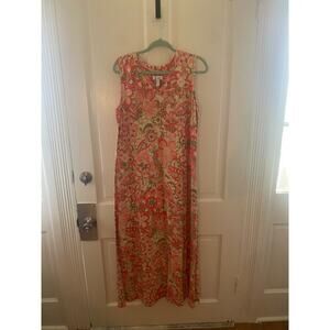 Women Denim and Co Size Large Long Sleeveless  Sundress VNeck Multi Color Soft